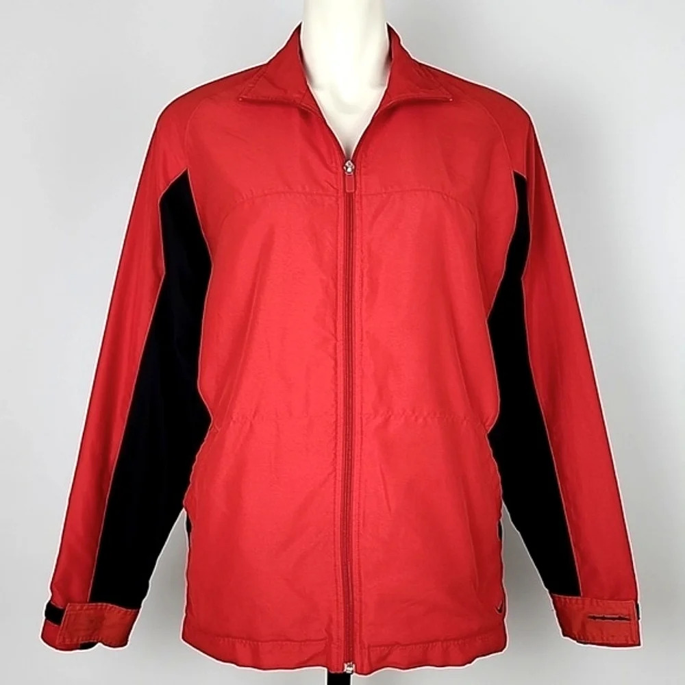 NIKE Women’s Vintage Red Black Lightweight Jacket Windbreaker Pockets Large